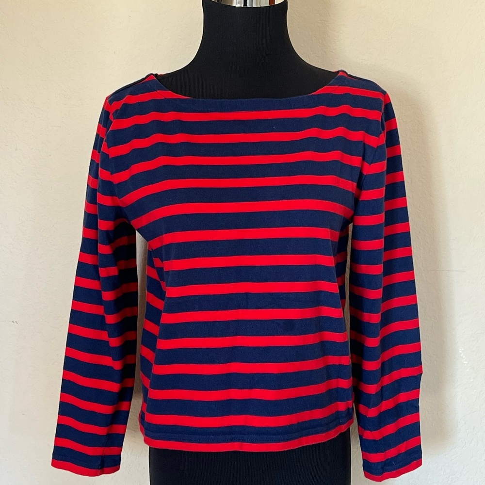 J. Crew Red and Blue Striped Blouse